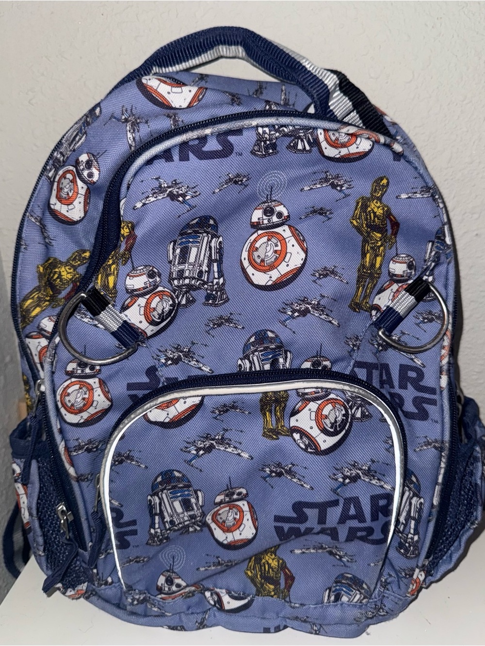 Pottery Barn Kids Star Wars Backpack - Blue with Gold & White Droid Accents